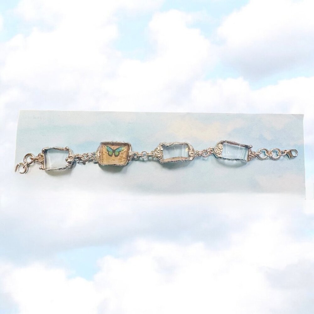 Vintage Anchor Hocking Lead Crystal Glass Bracelet w Artisan Silver Blend Bezels - Picture 11 of 16